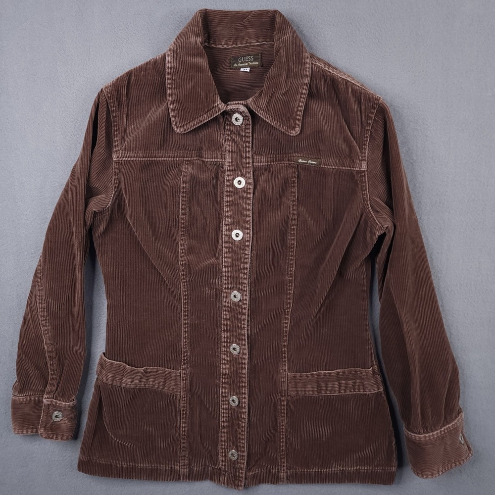 Guess Jeans Womens Corduroy Button Jacket M Brown Made in USA Vintage Late 80's